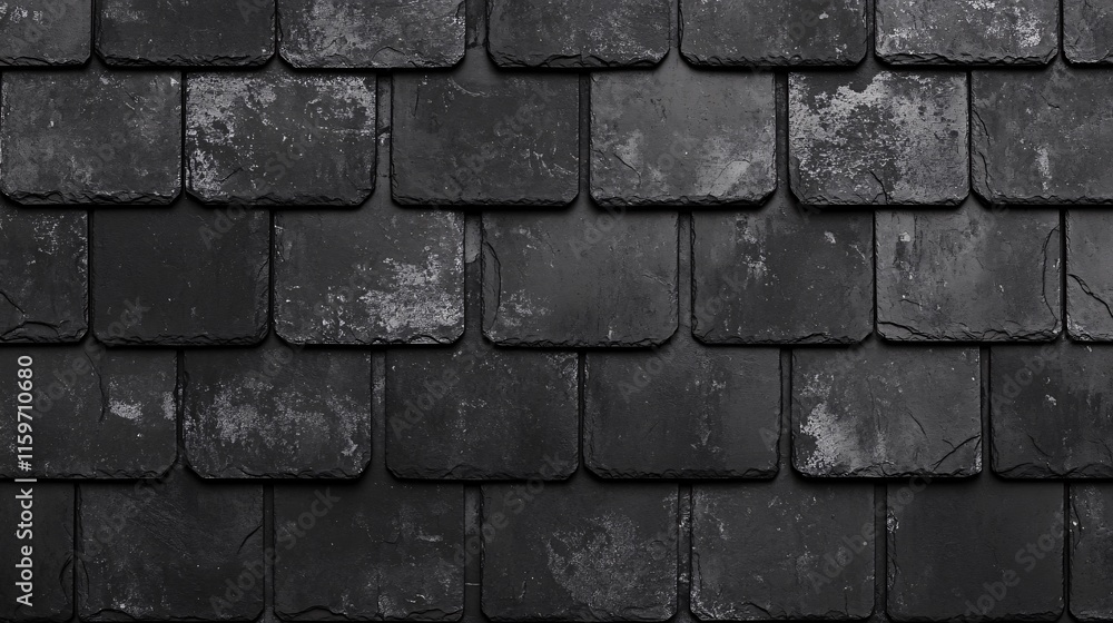 Fototapeta premium Close-up of textured black slate tiles, showcasing a rugged and modern aesthetic.