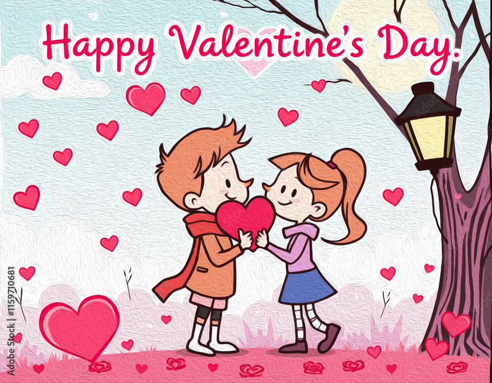 Valentine's Day card design. Illustration with oil paint. Pattern for printing on wall decorations, covers, wallpapers Valentine's Day card design. Illustration with oil paint. Pattern for printing on wall decorations, covers, wallpapers