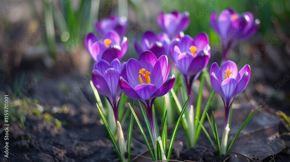 Vivid purple crocus blooms in a garden setting, ready to be planted outdoors. A beautiful spring floral photograph. Vivid purple crocus blooms in a garden setting, ready to be planted outdoors. A beautiful spring floral photograph.