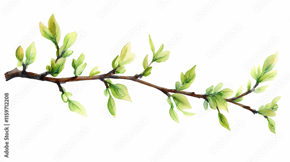 Watercolor illustration of a willow twig with leaves isolated hand drawn design ideal for cards logos decorations invitations and cosmetic applications. Willow. Illustration Watercolor illustration of a willow twig with leaves isolated hand drawn design ideal for cards logos decorations invitations and cosmetic applications. Willow. Illustration