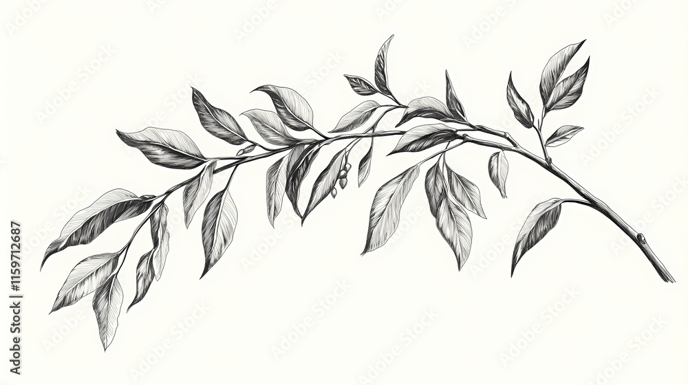 Naklejka premium Weeping willow branch. hand drawn illustration of willow botanical drawing. Willow. Illustration