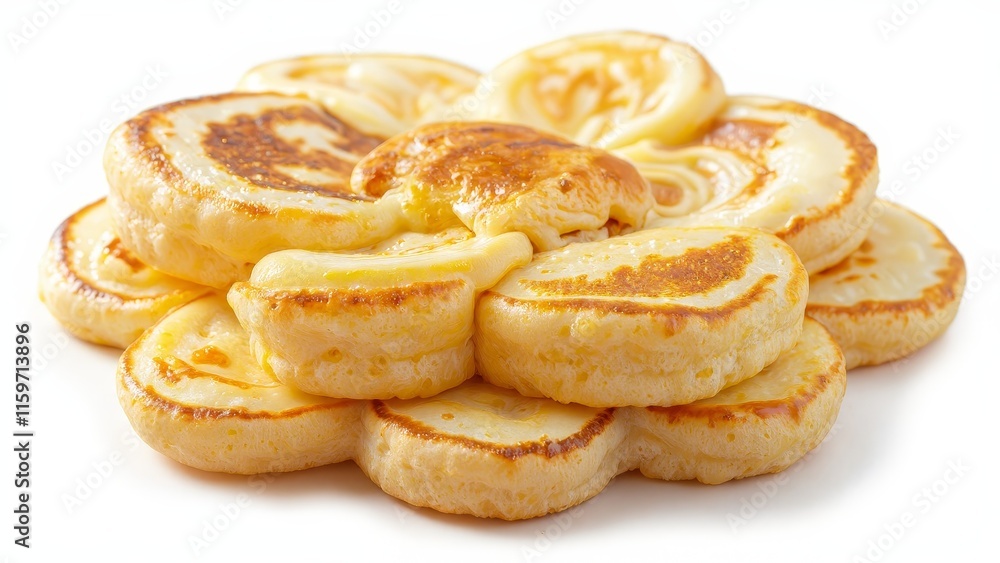 Fluffy homemade pancake stack on white background Fluffy homemade pancake stack on white background