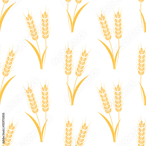 Seamless Pattern of Spikelet of Wheat on White Background