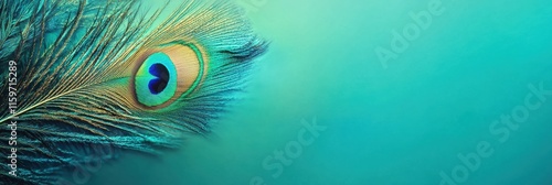 Intricate textures of a peacock feather with vibrant colors and soft background for creative use. Generative AI