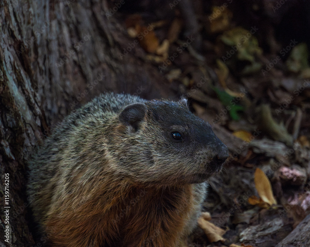 close-up of groundhog in the forest close-up of groundhog in the forest
