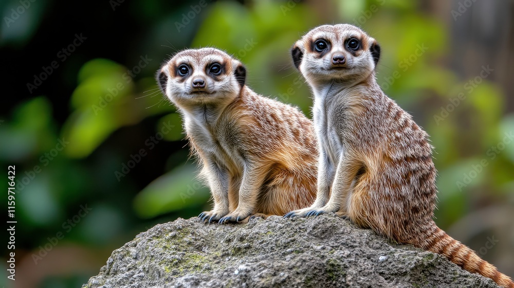 Fototapeta premium Two Meerkats on Rocky Outcrop in Soft Lighting