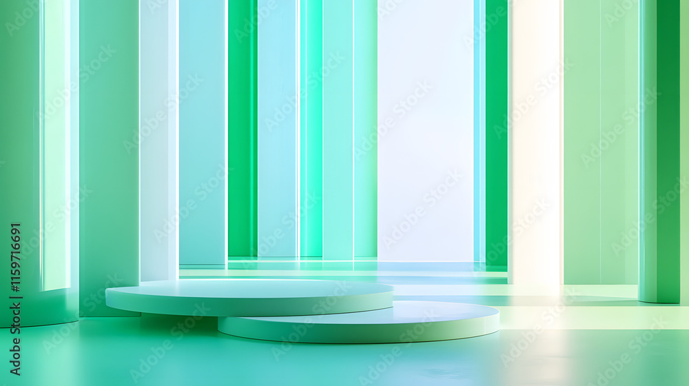 3d rendering of Green and white abstract geometric background. Scene for advertising, technology, showcase, banner, game, sport, cosmetic, business, metaverse. Sci-Fi Illustration. Product display 3d rendering of Green and white abstract geometric background. Scene for advertising, technology, showcase, banner, game, sport, cosmetic, business, metaverse. Sci-Fi Illustration. Product display