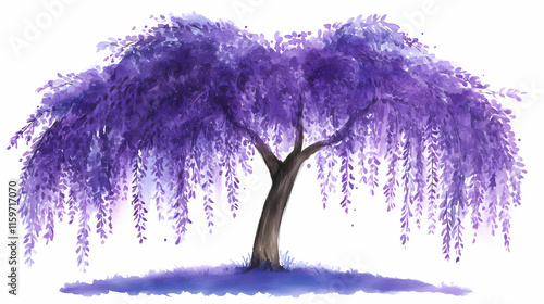Watercolor delightful purple willow tree illustration. Willow. Illustration