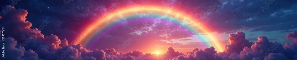 Fototapeta premium Glowing rainbow arch, intense colors paint the heavens, color, magical, lunar