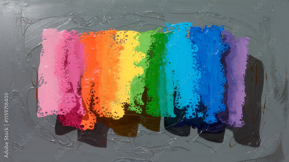 Naklejka premium Vibrant abstract painting featuring a spectrum of rainbow colors blending harmoniously on a textured surface