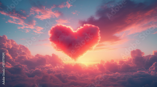 Romantic sunset heart clouds nature digital art scenic sky aesthetic viewpoint love concept