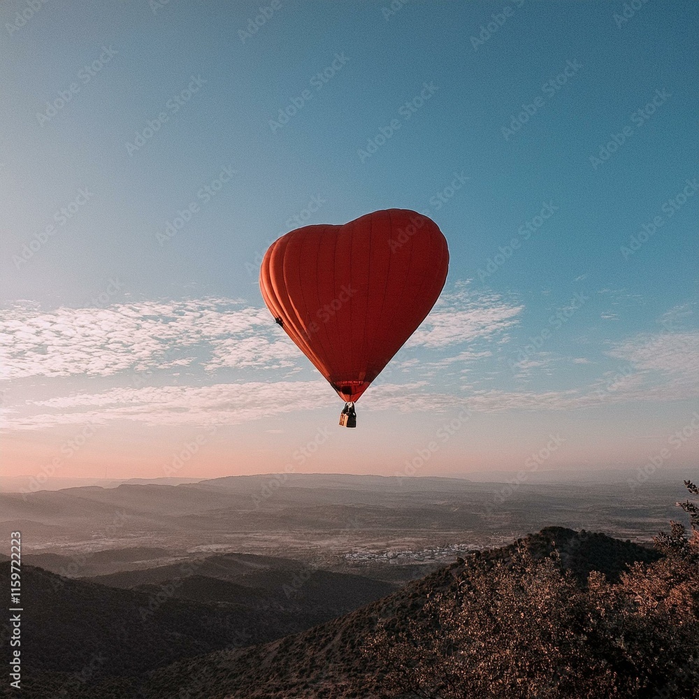 Fototapeta premium Über den Wolken: Herz-Heißluftballon für Verliebte