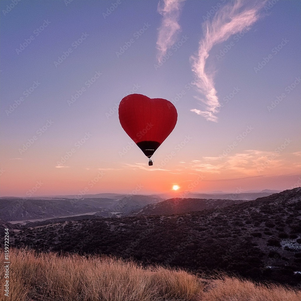 Fototapeta premium Romantik pur: Herz-Heißluftballon am klaren Himmel