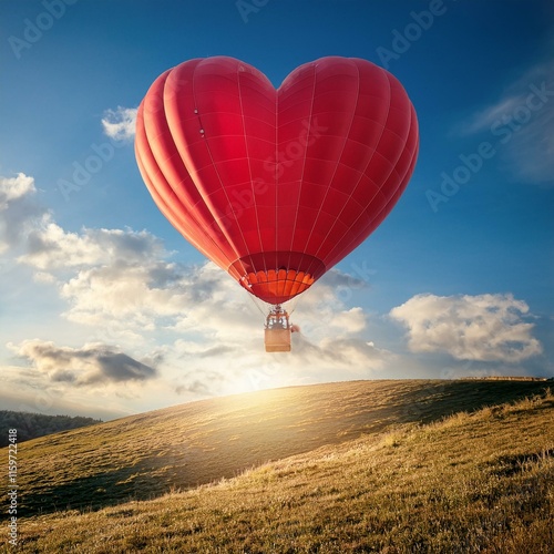Magie der Lüfte: Herz-Heißluftballon mit Sonnenaufgang
