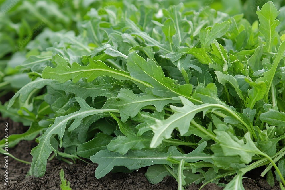Obraz premium Arugula sprouting in soil zoomed in