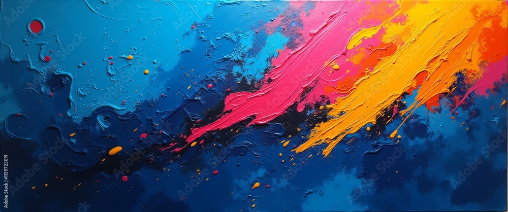 Dynamic abstract background featuring vibrant pink, blue, and red gradient with expressive paint splashes and textured details. Dynamic abstract background featuring vibrant pink, blue, and red gradient with expressive paint splashes and textured details.