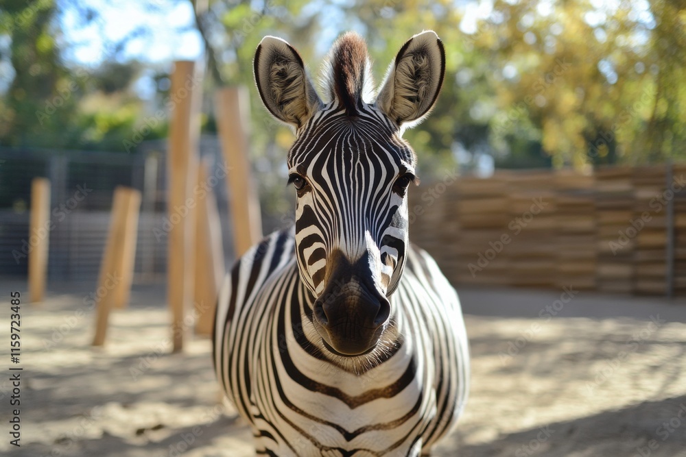 Naklejka premium Majestic zebra stallion in savanna against warm sunlight landscape