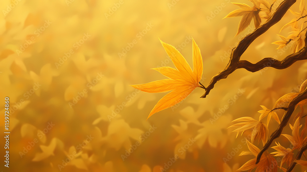 A tight shot of a yellow leaf on a tree branch against a hazy backdrop of golden leaves. Willow. Illustration A tight shot of a yellow leaf on a tree branch against a hazy backdrop of golden leaves. Willow. Illustration