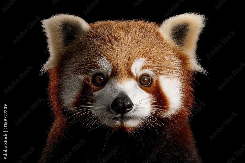 Closeup red panda portrait with expressive eyes in bold lighting Closeup red panda portrait with expressive eyes in bold lighting