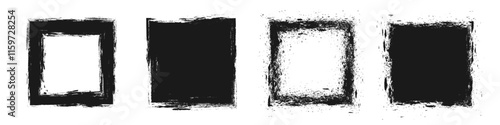 Black rough strokes with square shape style isolated on white background. Textured effect bundle. Graphic design elements set with grainy concept for ads, art, gift, offer, big, mega, or flash sale