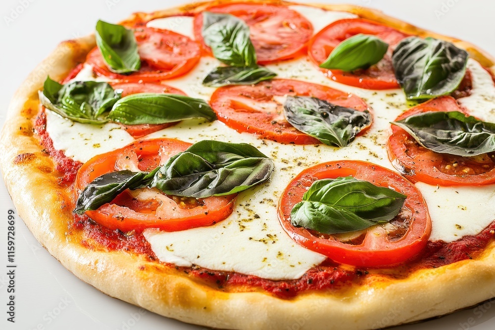 Caprese pizza components displayed on white Caprese pizza components displayed on white