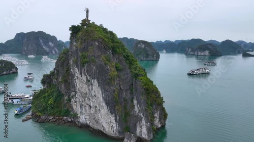 Drone Footage Around Titop Island in Stunning Halong Bay, Vietnam photo