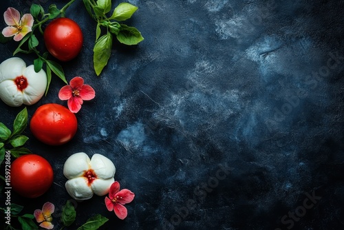 Wallpaper Mural Caprese an Italian starter featuring mozzarella tomato and basil displayed on a dark backdrop with room for text Torontodigital.ca