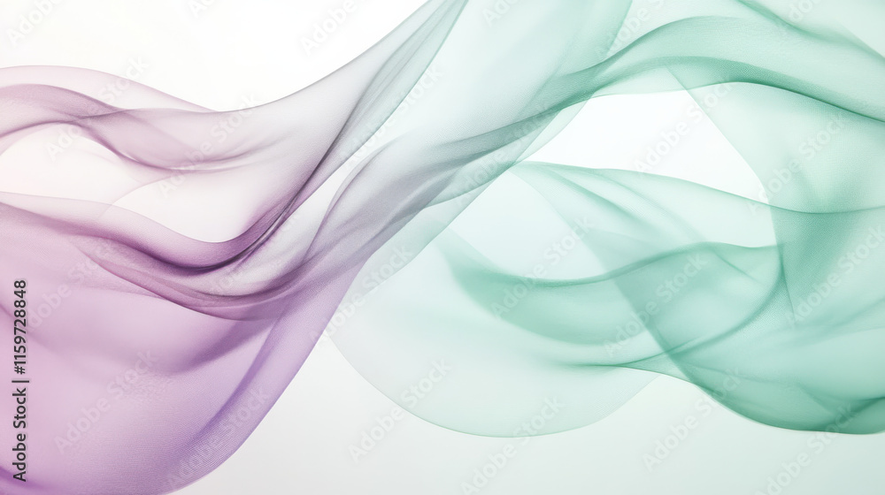 Fototapeta premium A soothing abstract background, hues of mint green and pastel lavender merging fluidly, light misty grain effects