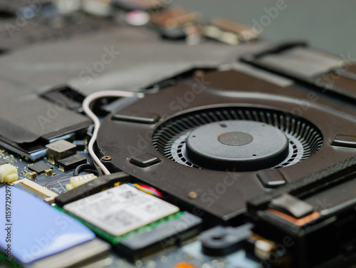 Wallpaper Mural Laptop cooling system close-up with rotating fan. CPU cooling and overheating, trottling. Repearing Laptop ventilation cooling system. Torontodigital.ca