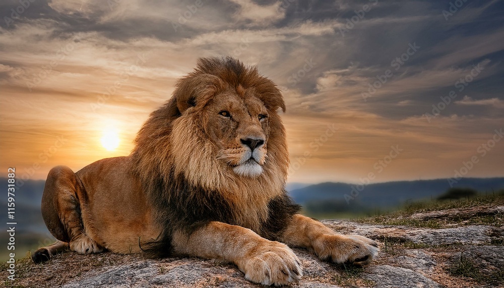 Naklejka premium Majestätischer Löwe in der Abendsonne