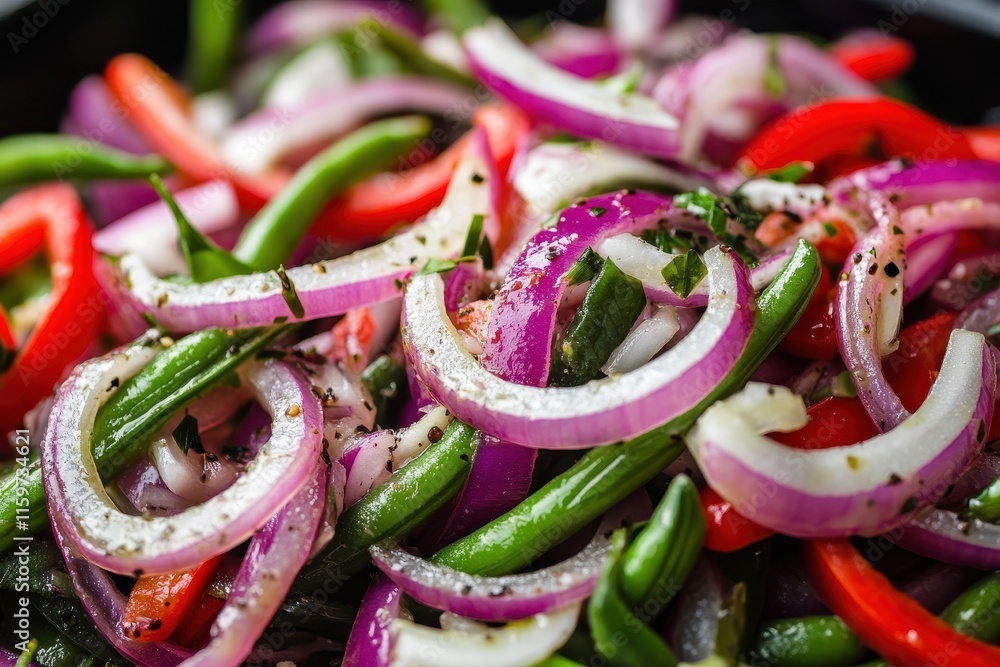 Fresh green bean salad with onion and vinaigrette Fresh green bean salad with onion and vinaigrette