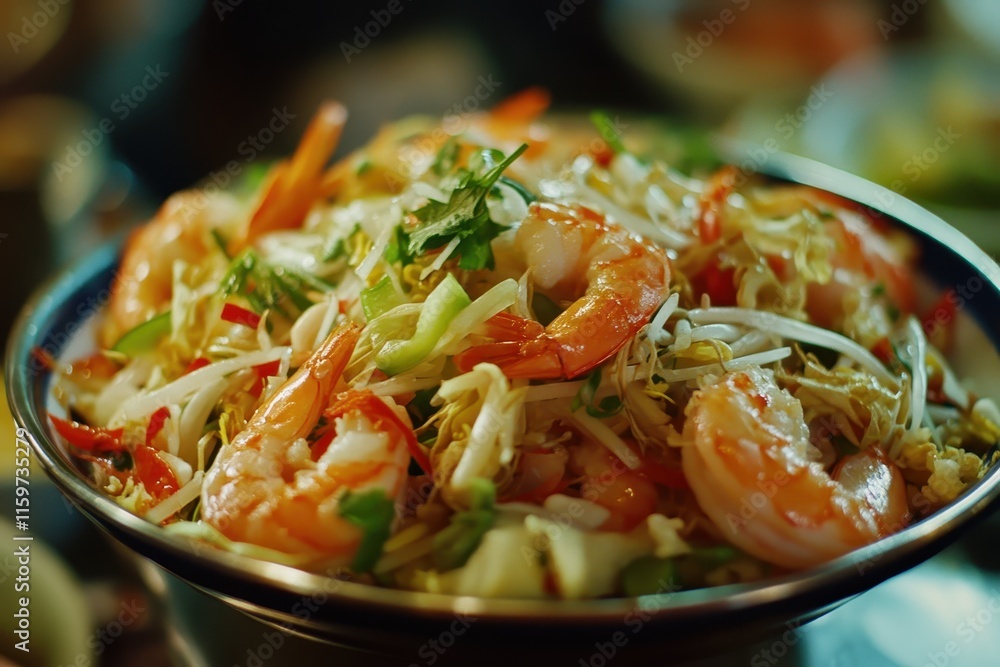 Gorgeous Thai prawn and noodle salad Soft focus Gorgeous Thai prawn and noodle salad Soft focus