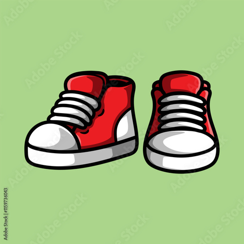 red kid shoes cartoon isolated colored drawing line art style sketch classic vintage design illustration