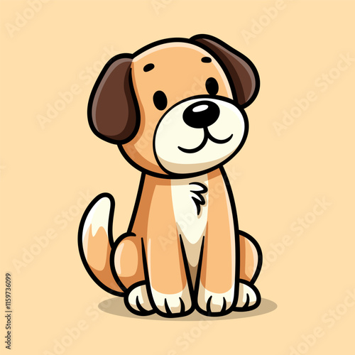 fun sitting dog cartoon character isolated colored drawing line art style sketch classic vintage design illustration