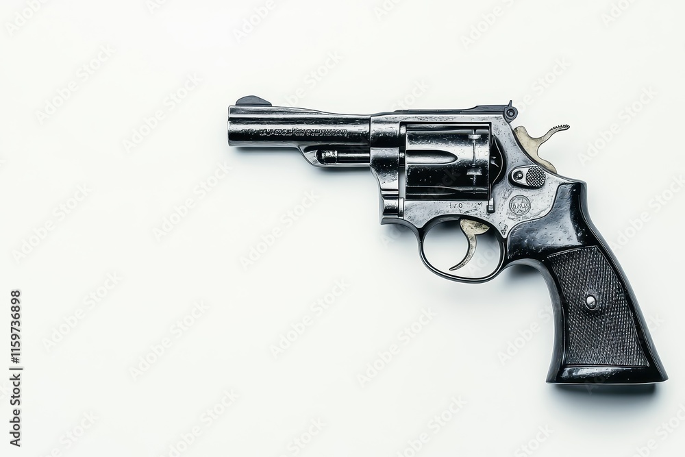 Image of a black handgun on a white backdrop Image of a black handgun on a white backdrop