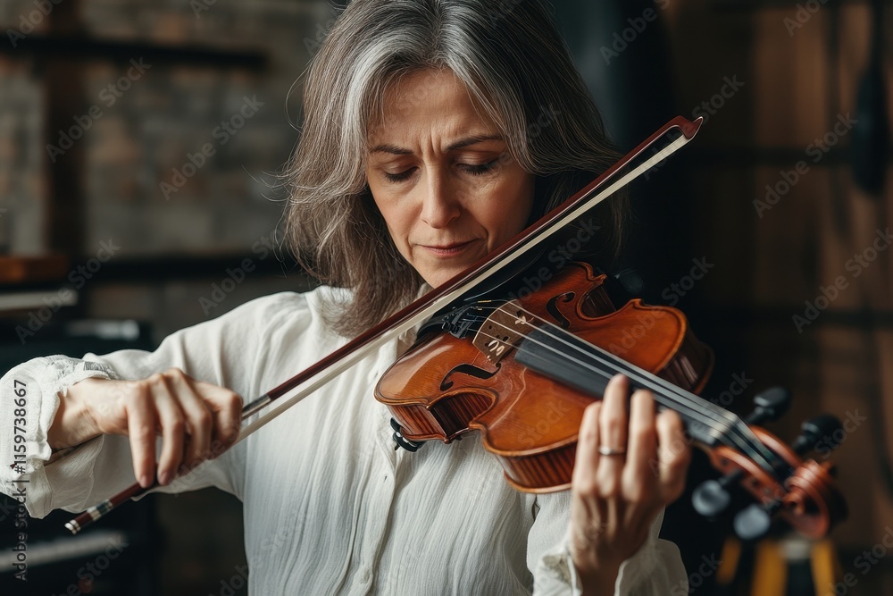 Mature female violinist performing in a studio Mature female violinist performing in a studio
