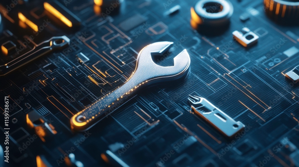 Fototapeta premium Digital Maintenance Management Tools under Dim Light