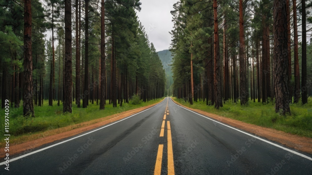 highway road trip,Straight road bordered by lush green pine forests
highway road trip,Straight road bordered by lush green pine forests
