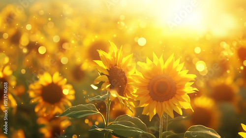 A music festival in a sunflower field, with vibrant colors from the stage lights mixing with the golden yellow of the flowers, creating an ethereal atmosphere. 