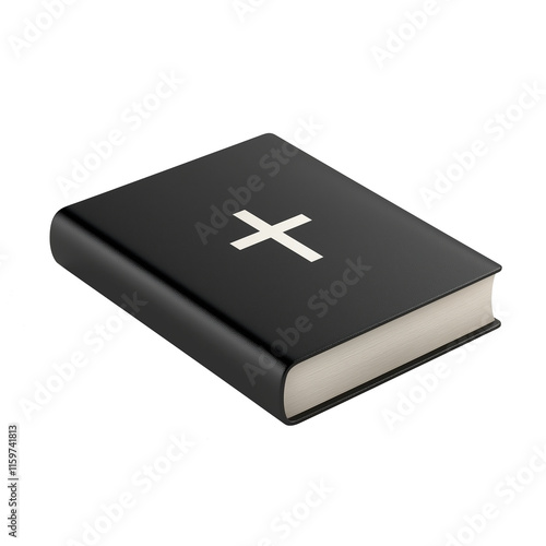 Holy bible showing christian cross symbol on cover resting on white background