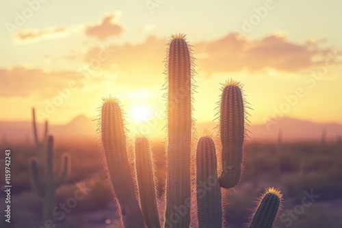 Poster for a country music festival featuring cacti in a desert sunset promoting a western concert with ballads and folk music photo