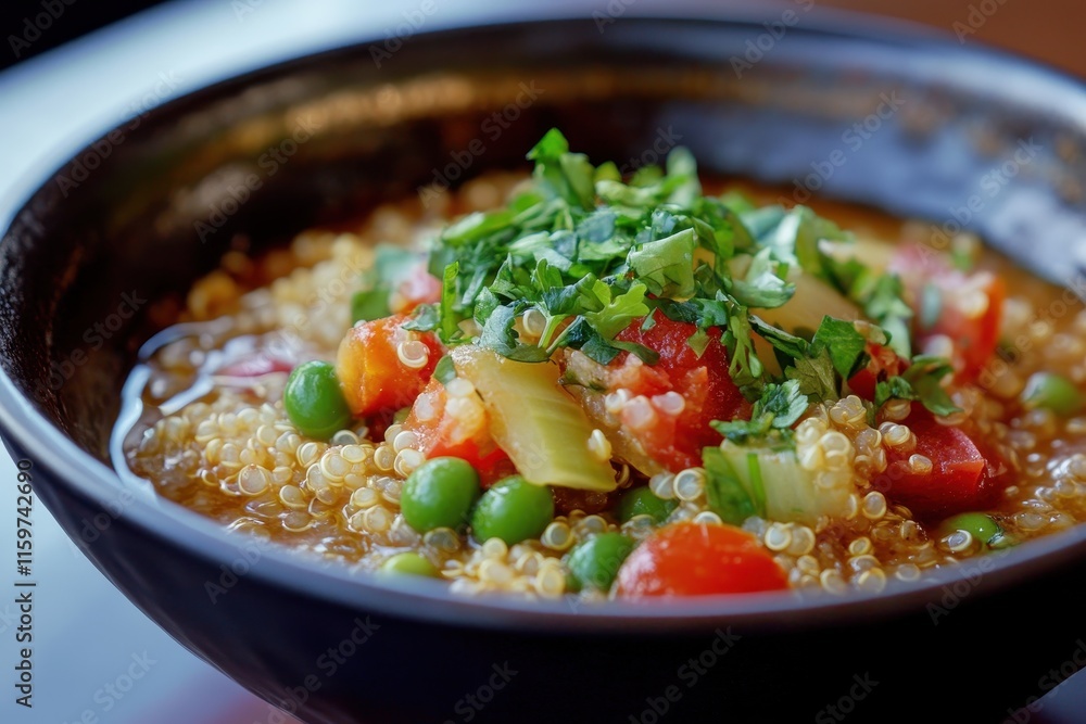 Quinoa with vegetables tomato and green bean cooked without animal products Quinoa with vegetables tomato and green bean cooked without animal products