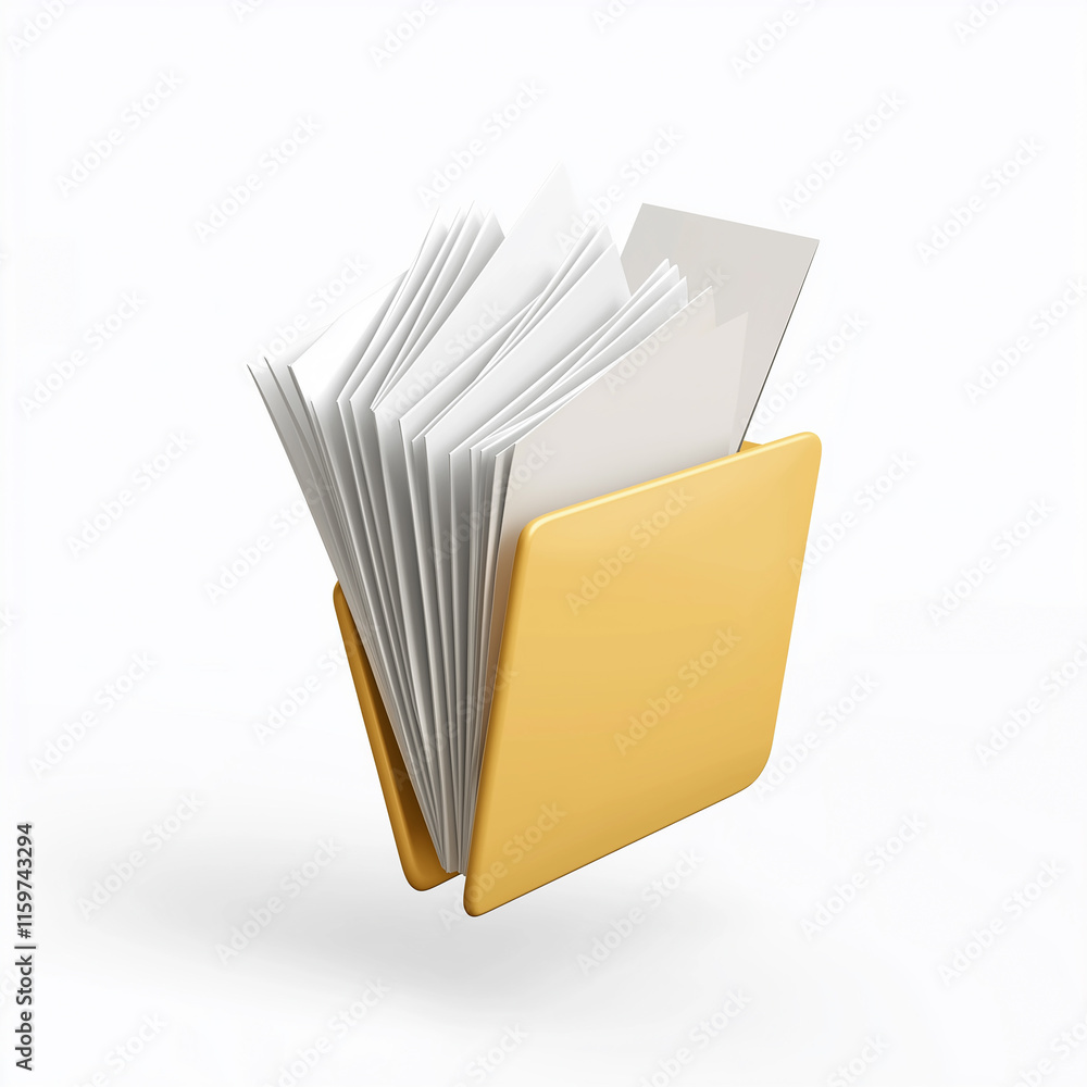 Yellow folder storing important documents on white background Yellow folder storing important documents on white background
