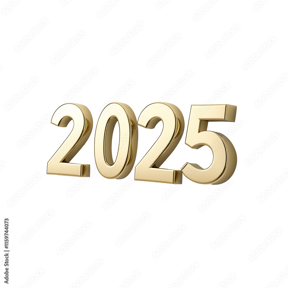 Golden 2025 3d numbers celebrating new year on white background Golden 2025 3d numbers celebrating new year on white background