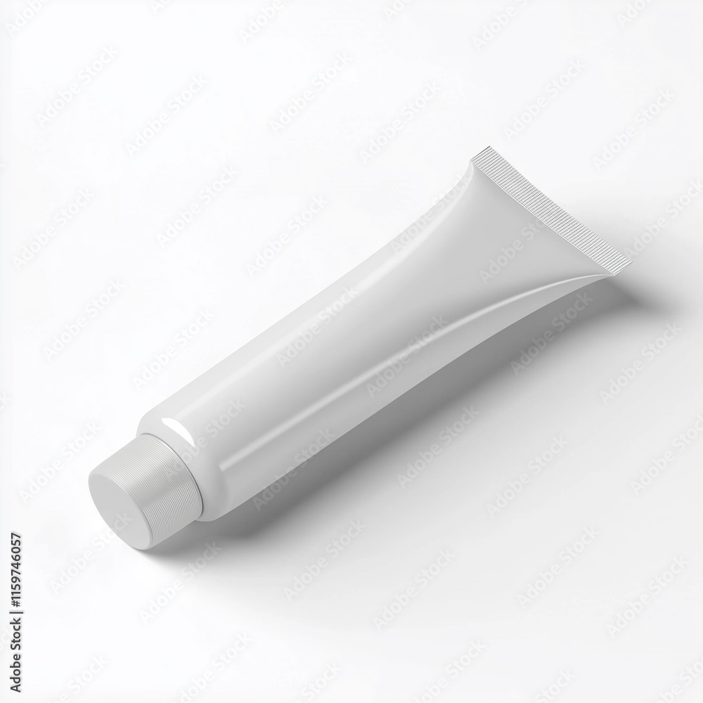 White blank plastic cosmetic tube lying on white background White blank plastic cosmetic tube lying on white background