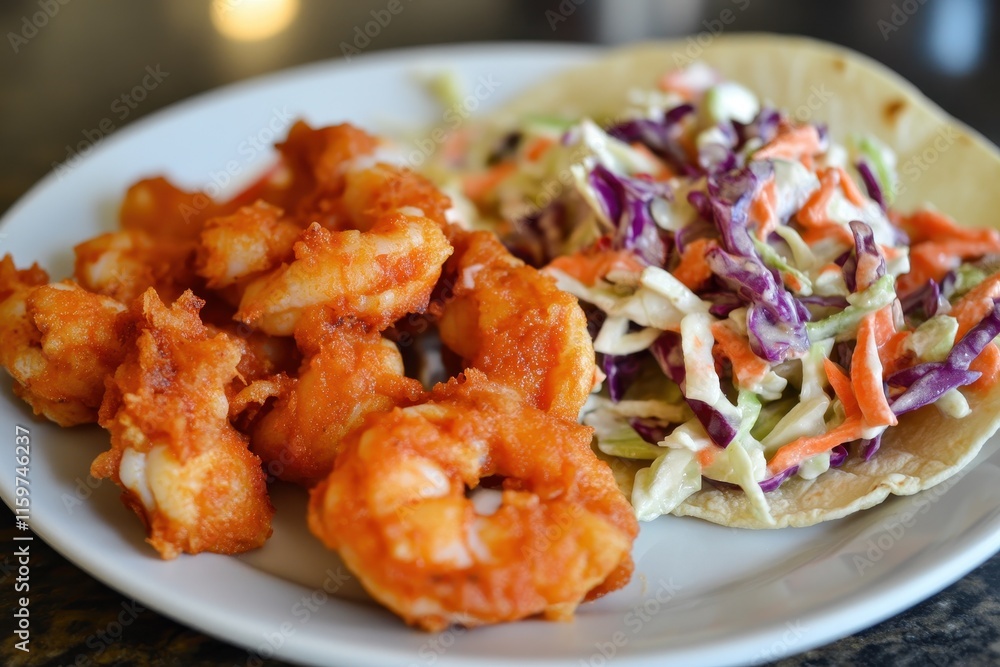 Spicy shrimp tacos with slaw and salsa made at home Spicy shrimp tacos with slaw and salsa made at home