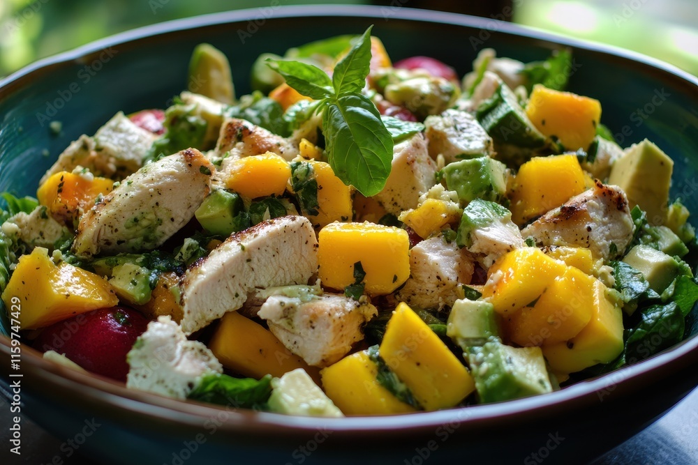 Summer salad with roasted chicken mango avocado and lime vinaigrette Summer salad with roasted chicken mango avocado and lime vinaigrette