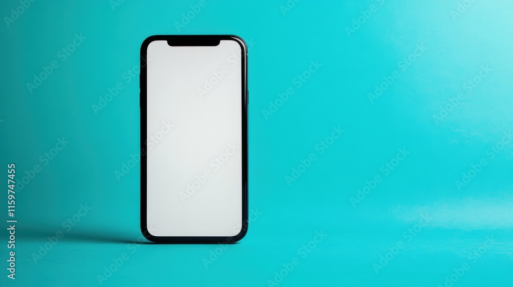 Floating blank white mobile phone mockup on blue background Floating blank white mobile phone mockup on blue background