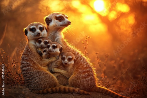 Wallpaper Mural Warm Meerkat Family Huddled at Sunset Photorealistic Image Torontodigital.ca
