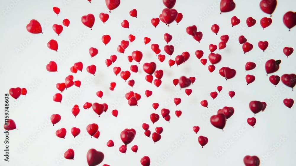 Red heart-shaped balloons floating on white background. (1) Red heart-shaped balloons floating on white background. (1)